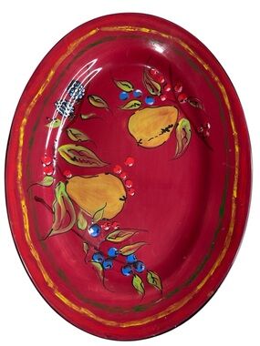 Stokes Funky Fruit Painted Oval Ceramic Platter Dishwasher Safe